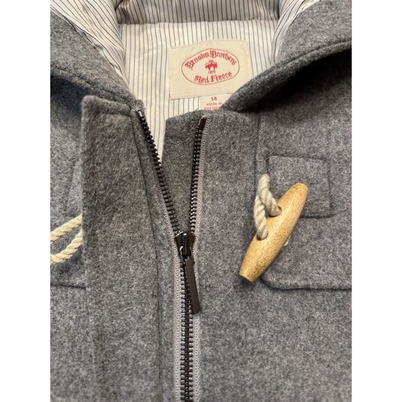 Size 14 Brooks Brothers Red Fleece Gray Toggle Coat Hooded Wool - Picture 11 of 16